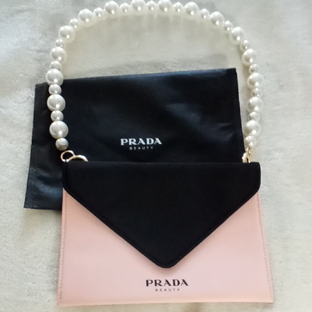 Prada Black and Pink Clutch with Pearl Strap! Dust Bag ALSO Included!! NEW!!